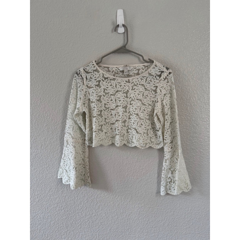LC Lauren Conrad Runway Lace Crop Top Medium EUC Boho Romantic Bell Sleeves - Picture 3 of 9